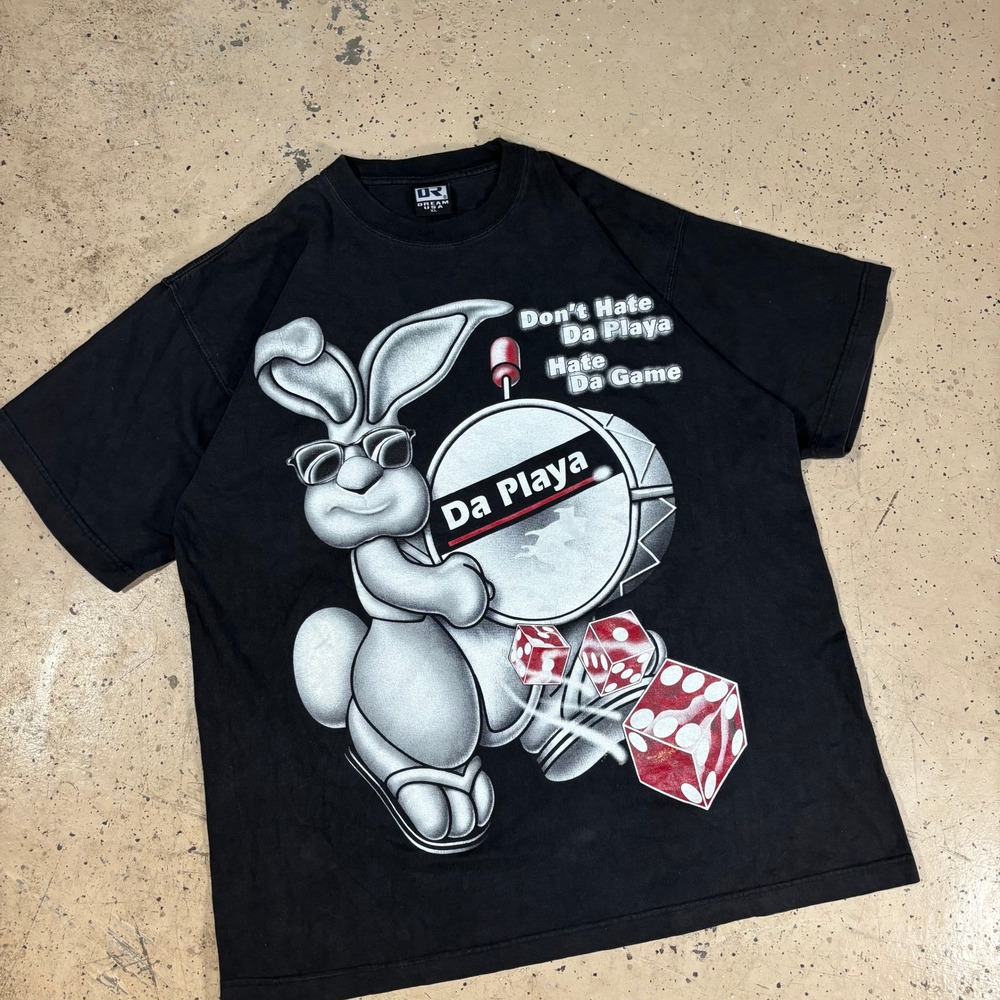 Vintage Y2K Dream USA Da Playa Energizer Bunny Graphic Black T-Shirt Size XL